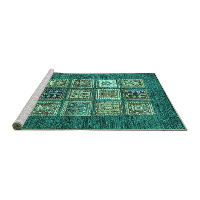 Sideview of Machine Washable Abstract Turquoise Modern Area Rugs, wshabs3710turq