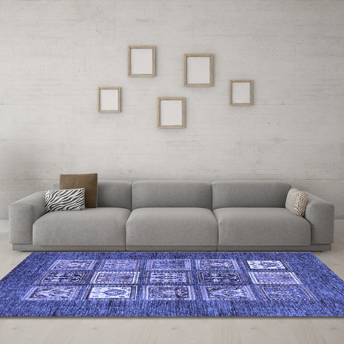 Machine Washable Abstract Blue Modern Rug in a Living Room, wshabs3710blu