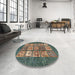 Round Machine Washable Abstract Green Rug in a Office, wshabs3710