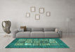 Machine Washable Abstract Turquoise Modern Area Rugs in a Living Room,, wshabs3710turq