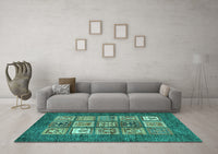 Machine Washable Abstract Turquoise Modern Rug, wshabs3710turq