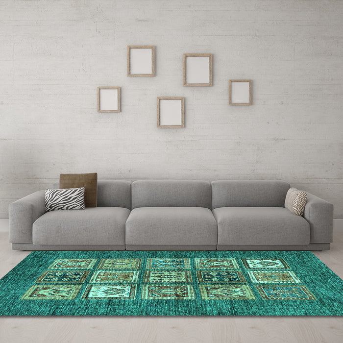 Machine Washable Abstract Turquoise Modern Area Rugs in a Living Room,, wshabs3710turq