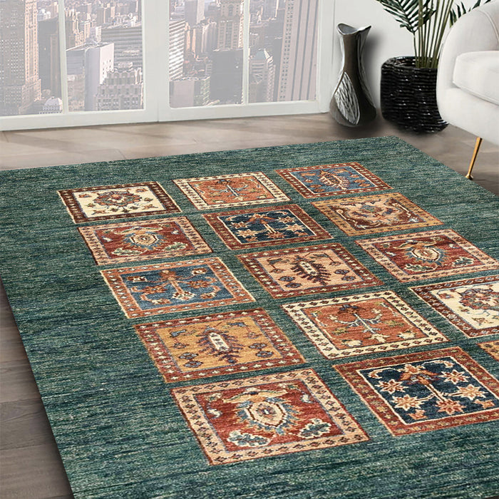 Abstract Green Modern Rug in Family Room, abs3710