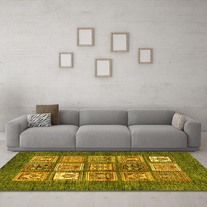 Machine Washable Abstract Yellow Modern Rug in a Living Room, wshabs3710yw