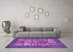 Machine Washable Abstract Purple Modern Area Rugs in a Living Room, wshabs3710pur