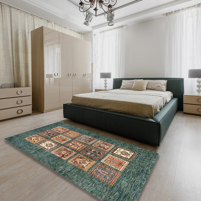 Abstract Green Modern Rug in a Bedroom, abs3710
