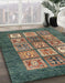 Round Machine Washable Abstract Green Rug, wshabs3710