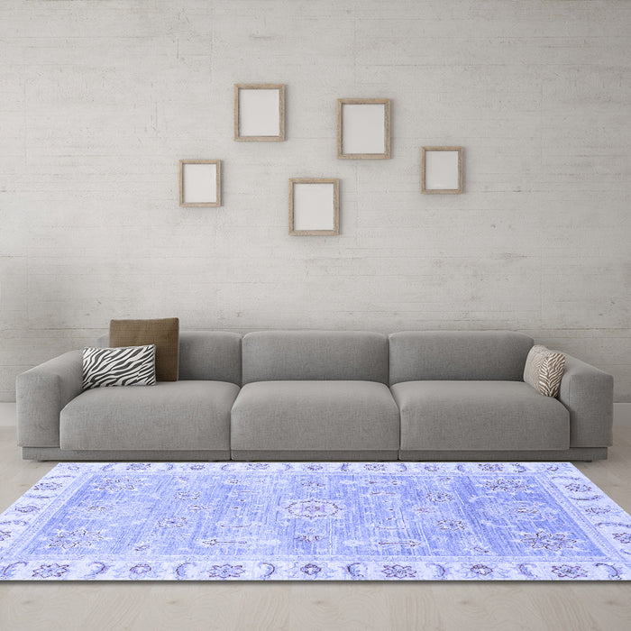 Machine Washable Oriental Blue Traditional Rug in a Living Room, wshabs3711blu