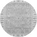 Round Machine Washable Oriental Gray Traditional Rug, wshabs3711gry