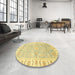 Round Abstract Mustard Yellow Oriental Rug in a Office, abs3711