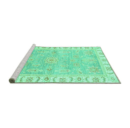 Sideview of Machine Washable Oriental Turquoise Traditional Area Rugs, wshabs3711turq
