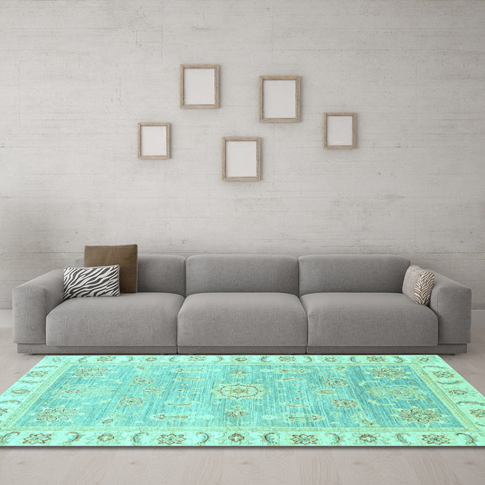 Machine Washable Oriental Light Blue Traditional Rug in a Living Room, wshabs3711lblu