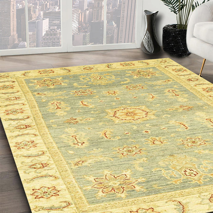Machine Washable Abstract Mustard Yellow Rug in a Family Room, wshabs3711