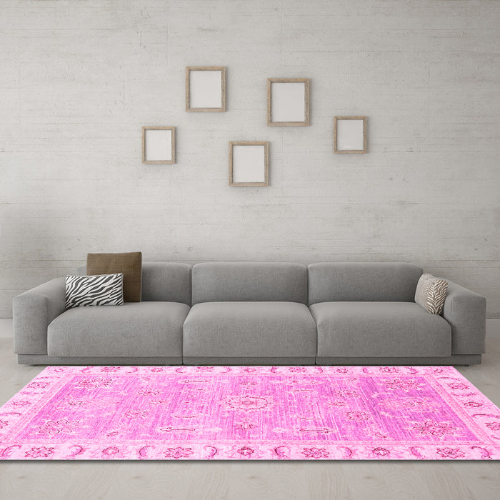 Machine Washable Oriental Pink Traditional Rug in a Living Room, wshabs3711pnk