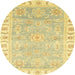 Round Abstract Mustard Yellow Oriental Rug, abs3711