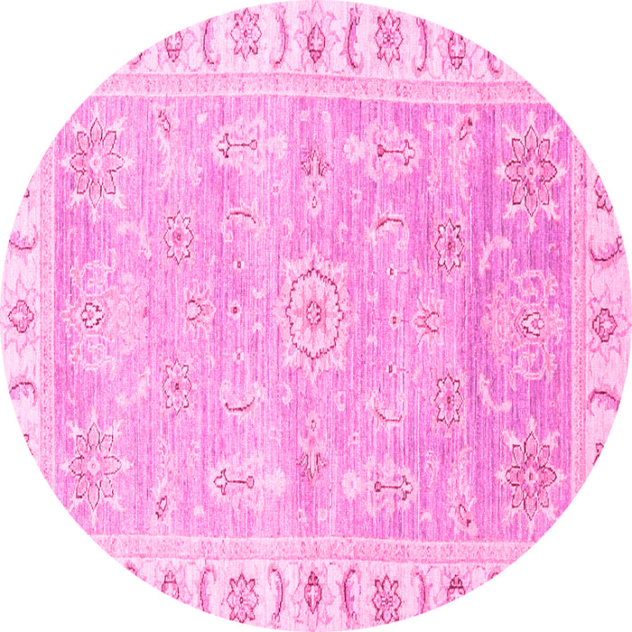 Round Machine Washable Oriental Pink Traditional Rug, wshabs3711pnk