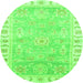 Round Machine Washable Oriental Green Traditional Area Rugs, wshabs3711grn