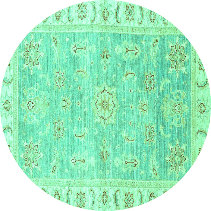 Round Machine Washable Oriental Turquoise Traditional Area Rugs, wshabs3711turq