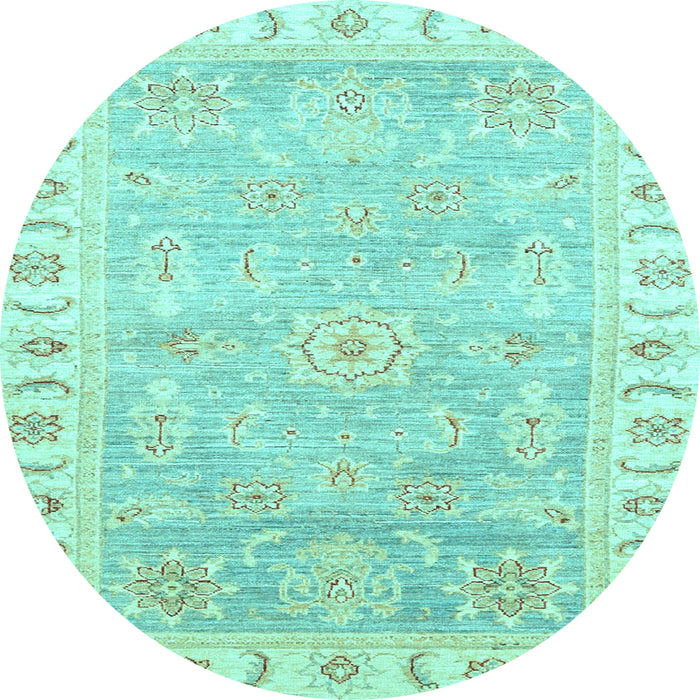 Round Machine Washable Oriental Light Blue Traditional Rug, wshabs3711lblu