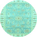 Round Machine Washable Oriental Light Blue Traditional Rug, wshabs3711lblu