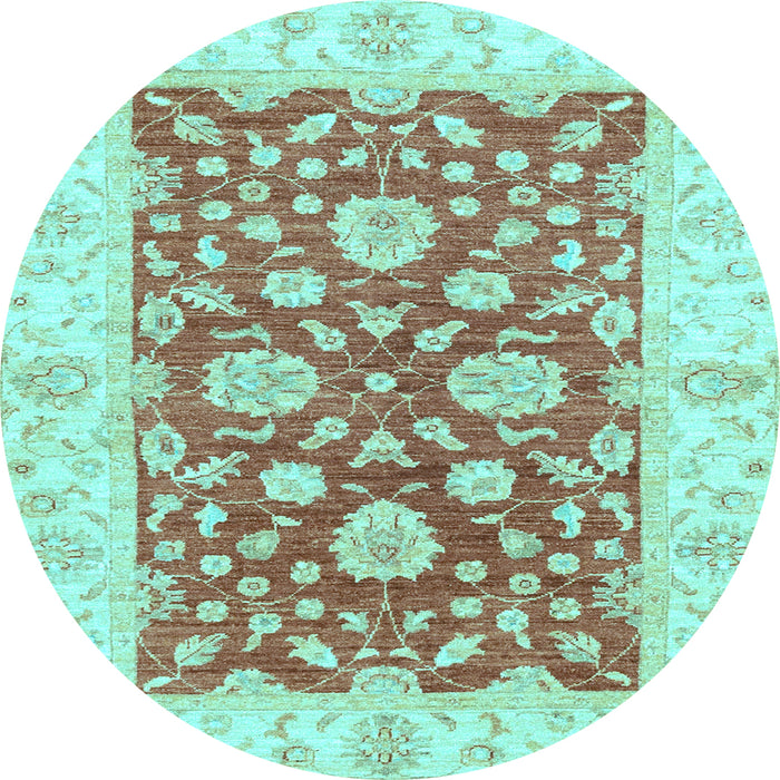 Round Oriental Light Blue Traditional Rug, abs3712lblu