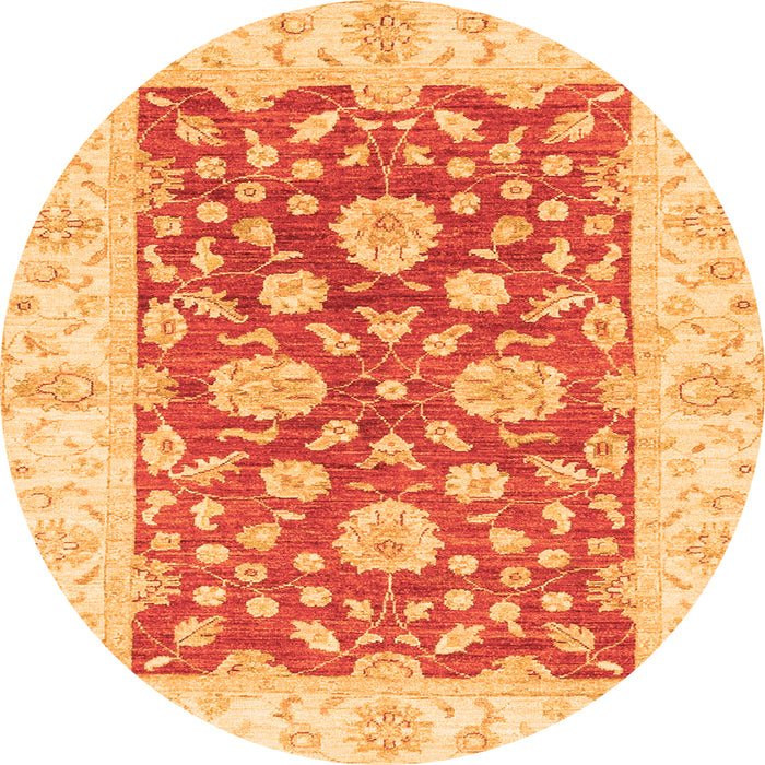 Round Machine Washable Oriental Orange Traditional Area Rugs, wshabs3712org