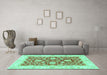 Machine Washable Oriental Turquoise Traditional Area Rugs in a Living Room,, wshabs3712turq