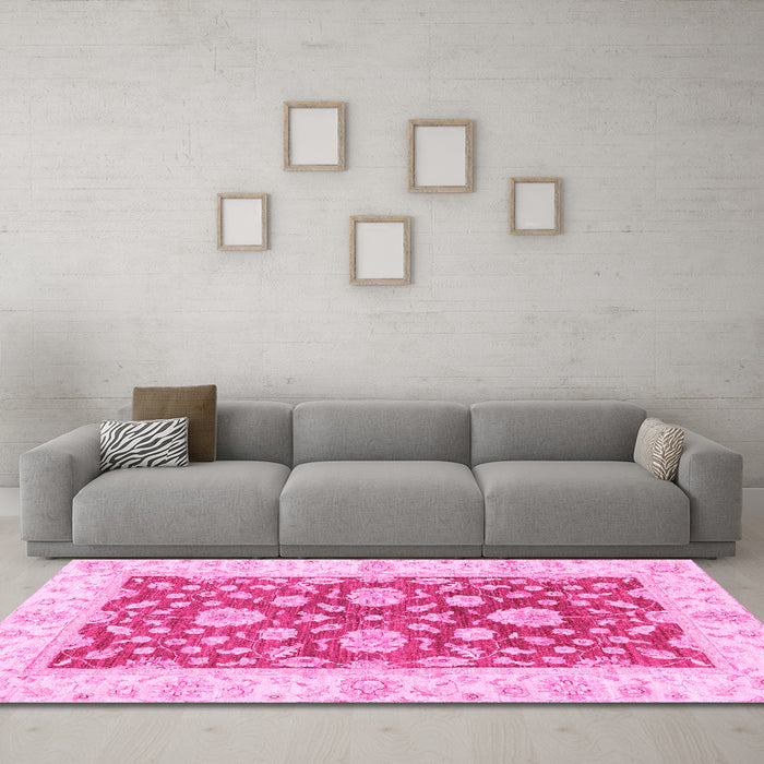 Machine Washable Oriental Pink Traditional Rug in a Living Room, wshabs3712pnk