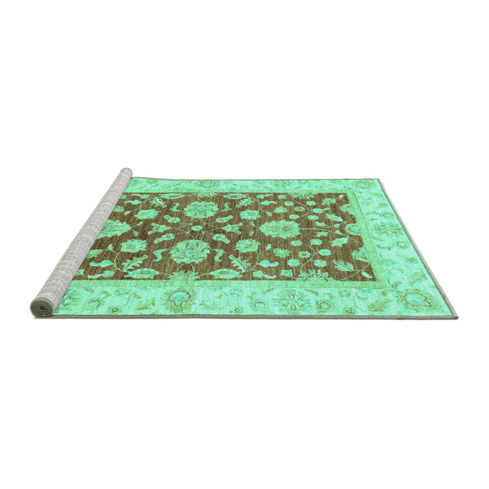 Sideview of Machine Washable Oriental Turquoise Traditional Area Rugs, wshabs3712turq