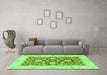 Machine Washable Oriental Green Traditional Area Rugs in a Living Room,, wshabs3712grn