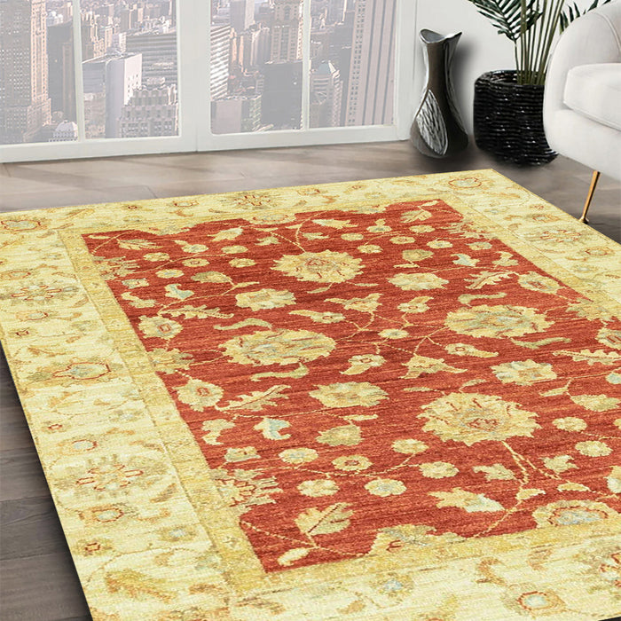 Machine Washable Abstract Mustard Yellow Rug in a Family Room, wshabs3712