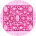 Round Machine Washable Oriental Pink Traditional Rug, wshabs3713pnk