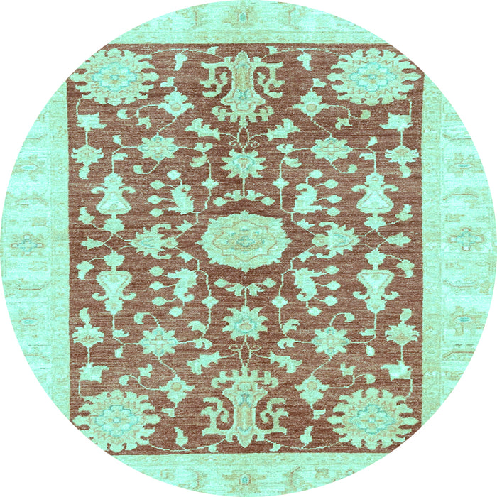 Round Machine Washable Oriental Light Blue Traditional Rug, wshabs3713lblu