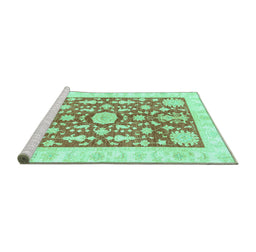 Sideview of Machine Washable Oriental Turquoise Traditional Area Rugs, wshabs3713turq