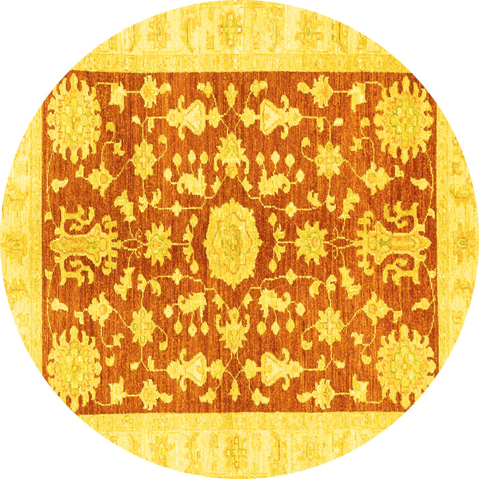 Round Oriental Yellow Traditional Rug, abs3713yw