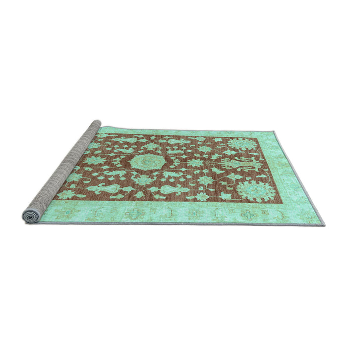 Sideview of Machine Washable Oriental Light Blue Traditional Rug, wshabs3713lblu