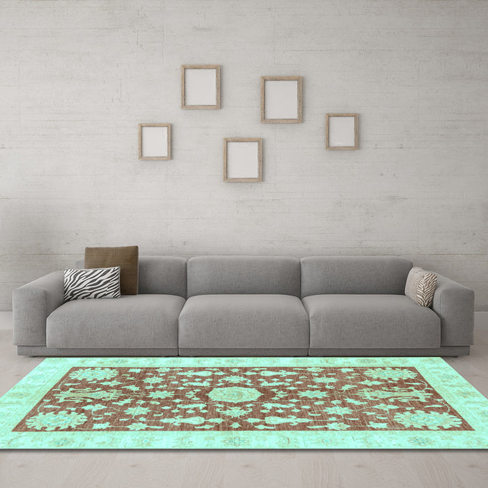 Machine Washable Oriental Light Blue Traditional Rug in a Living Room, wshabs3713lblu