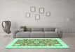 Machine Washable Oriental Turquoise Traditional Area Rugs in a Living Room,, wshabs3713turq