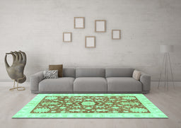 Machine Washable Oriental Turquoise Traditional Area Rugs in a Living Room,, wshabs3713turq