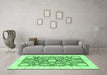 Machine Washable Oriental Emerald Green Traditional Area Rugs in a Living Room,, wshabs3713emgrn