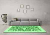 Machine Washable Oriental Emerald Green Traditional Rug, wshabs3713emgrn