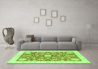 Machine Washable Oriental Green Traditional Rug, wshabs3713grn