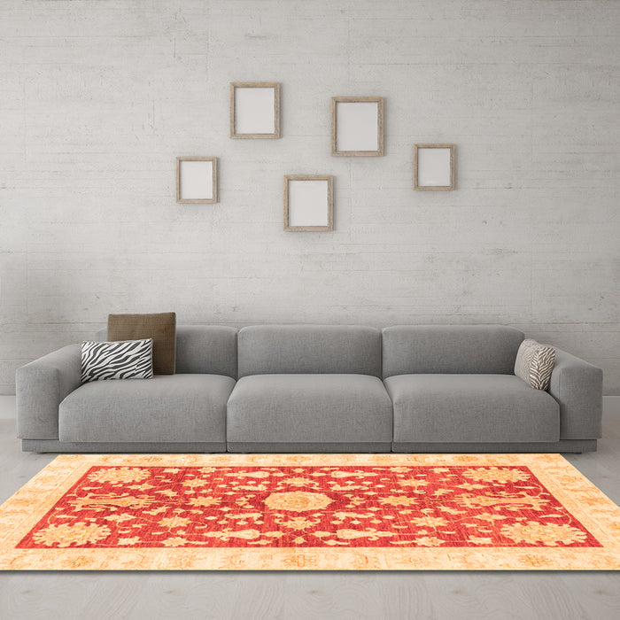 Machine Washable Oriental Orange Traditional Area Rugs in a Living Room, wshabs3713org