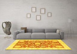 Machine Washable Oriental Yellow Traditional Rug in a Living Room, wshabs3713yw