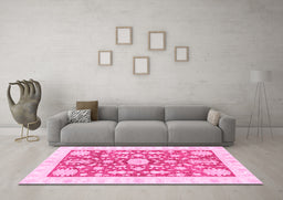 Machine Washable Oriental Pink Traditional Rug in a Living Room, wshabs3713pnk