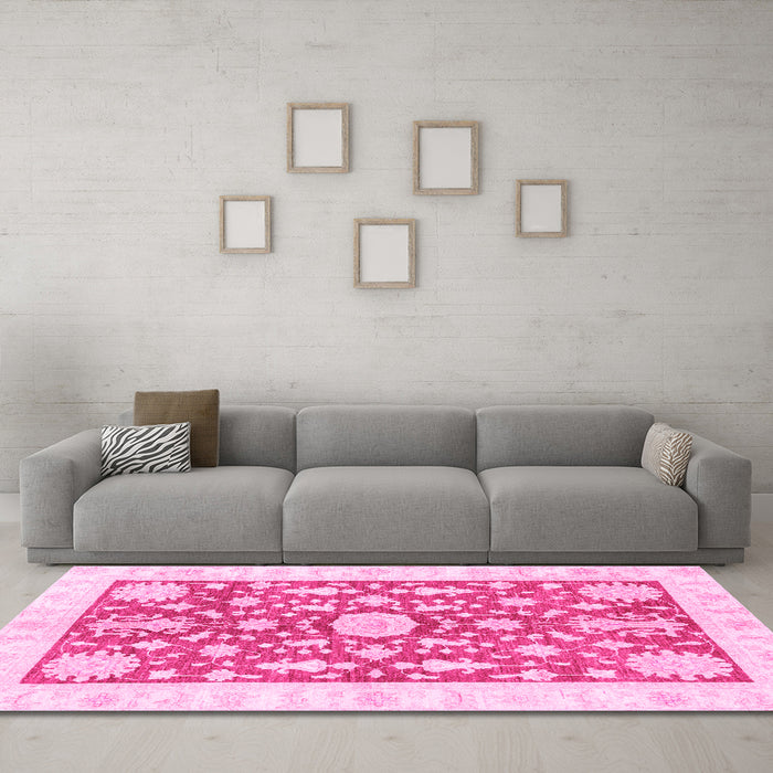 Machine Washable Oriental Pink Traditional Rug in a Living Room, wshabs3713pnk