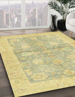 Abstract Mustard Yellow Oriental Rug in Family Room, abs3714