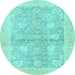 Round Oriental Light Blue Traditional Rug, abs3714lblu