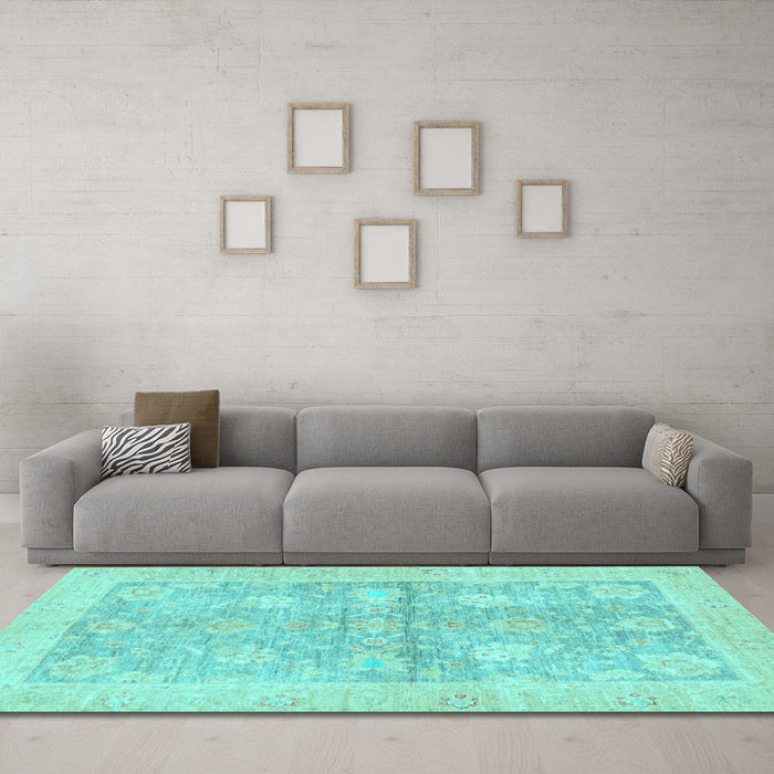 Machine Washable Oriental Light Blue Traditional Rug in a Living Room, wshabs3714lblu