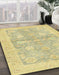 Abstract Mustard Yellow Oriental Rug in Family Room, abs3714